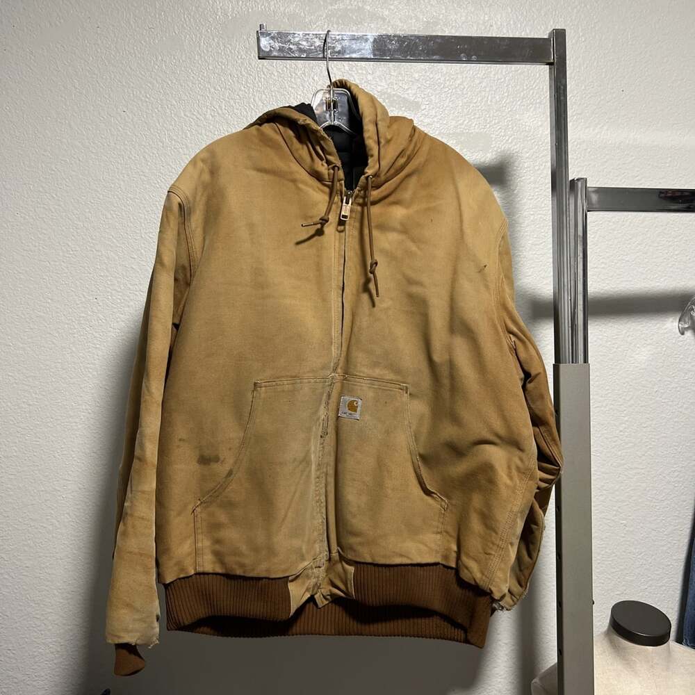 Carhartt Jacket USA MADE Duck Canvas Hooded Thermal Lined Vintage Large RN14806